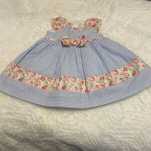 Iris & Ivy Striped Blue Dress with Floral Accents